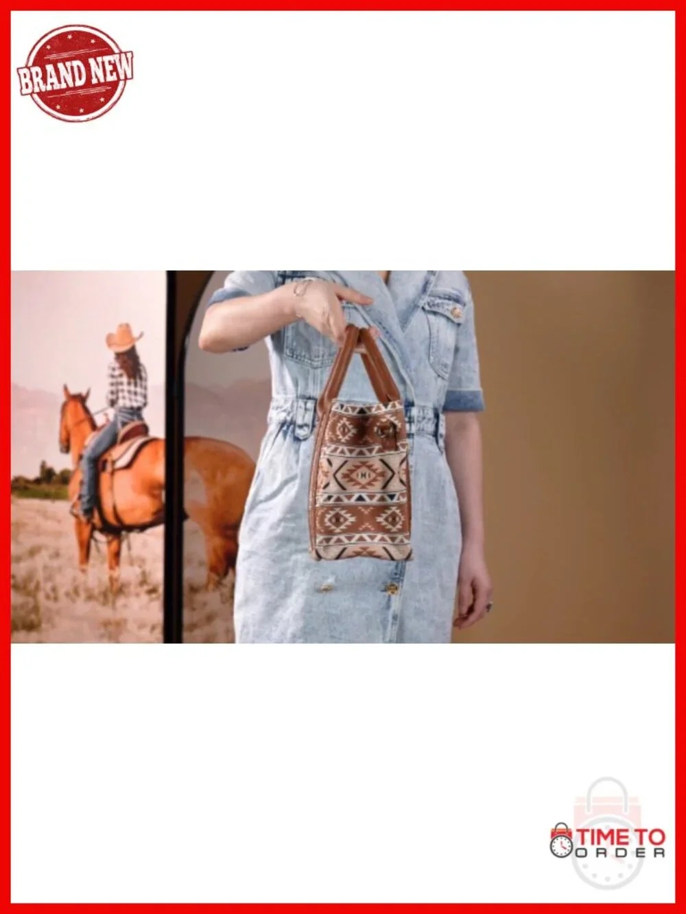 Boho Aztec Canvas Cotton Tote with Guitar Strap, Structured Hobo Bag